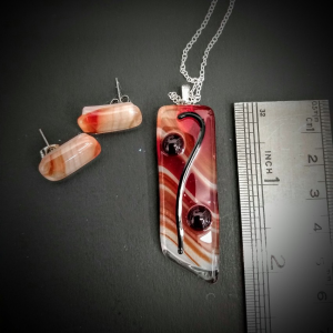 Fused glass pendant and earrings No 134