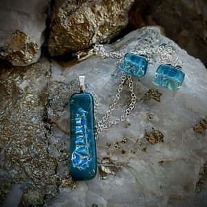 Fused glass pendant and earrings No 132