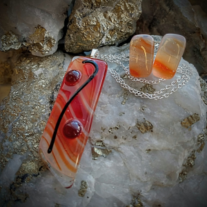 Fused glass pendant and earrings No 134