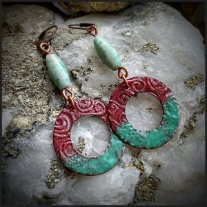 Boucles d'oreilles jade et cuivre émaillé