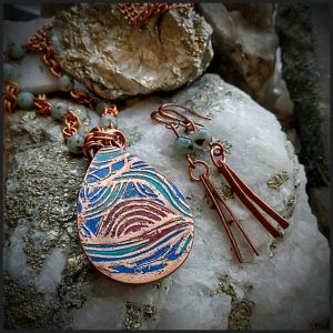 Necklace and earrings set in copper and African turquoise No 1