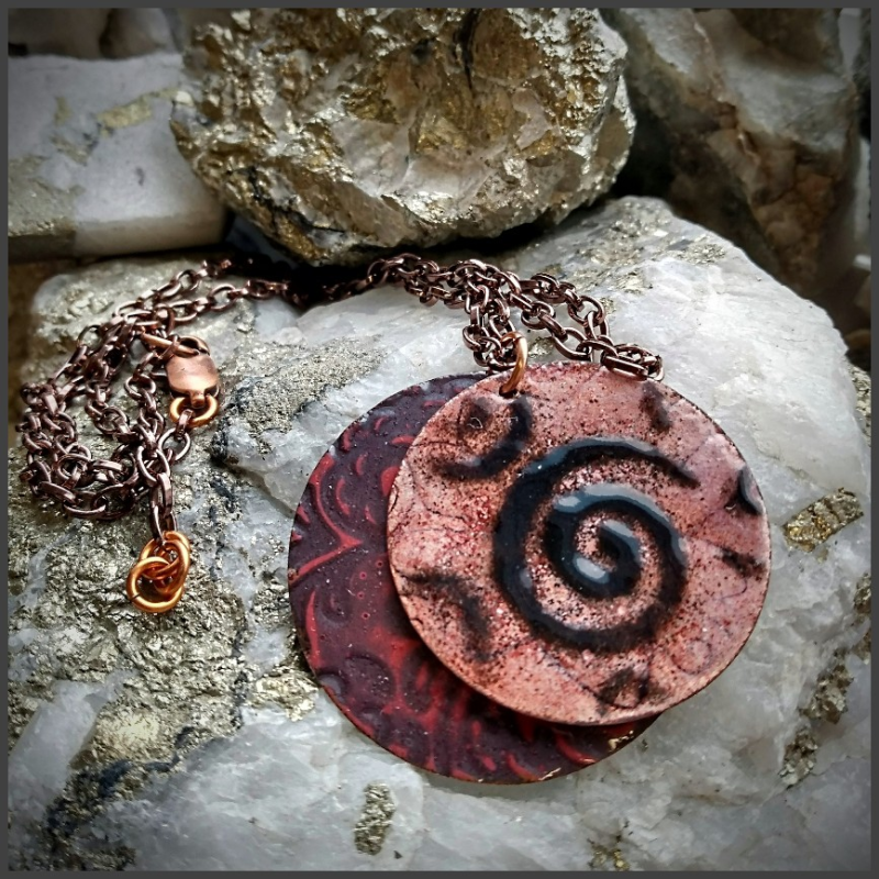 Enamelled copper necklace No 1